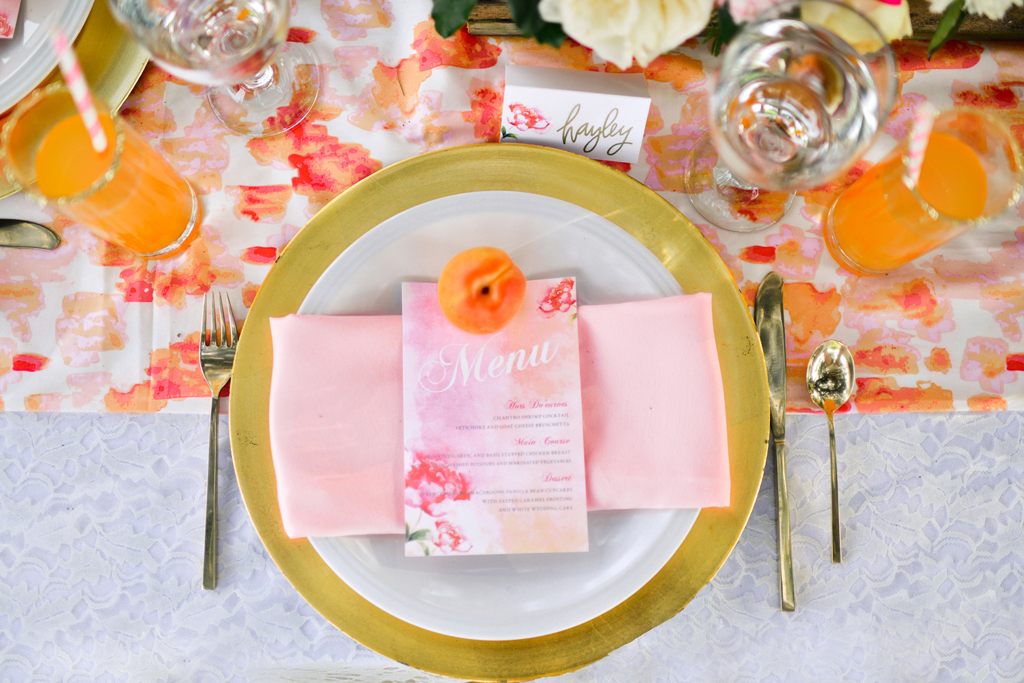 Watercolor-Wedding-Place-Card-Menu-Peach-Pink-Gold-Calligraphy